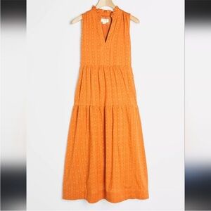 Anthropologie Maeve Marya Maxi Dress Deep Orange Dobby Cotton Pockets Tiered L